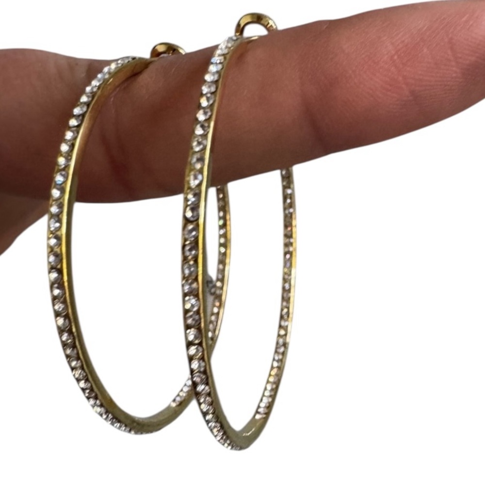 BRAND NEW NWT Cubic Ziconia Eternity Inside Out Hoop Earrings, Yellow Gold Tone